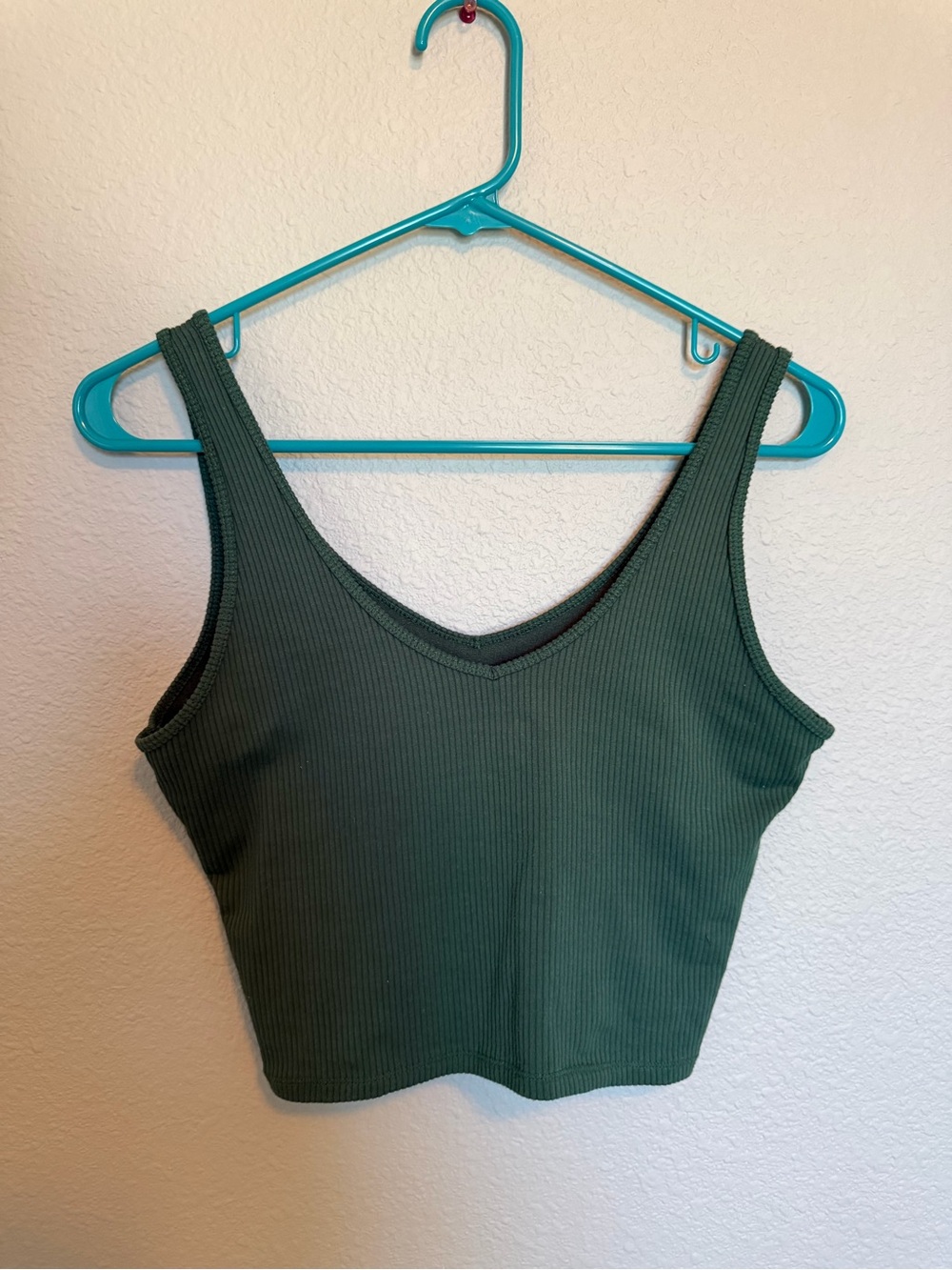 Hollister Ribbed V-Neck Crop Tank - Forest Green